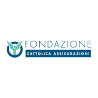 The logo for fondazione cattolica assicurazioni is blue and white.