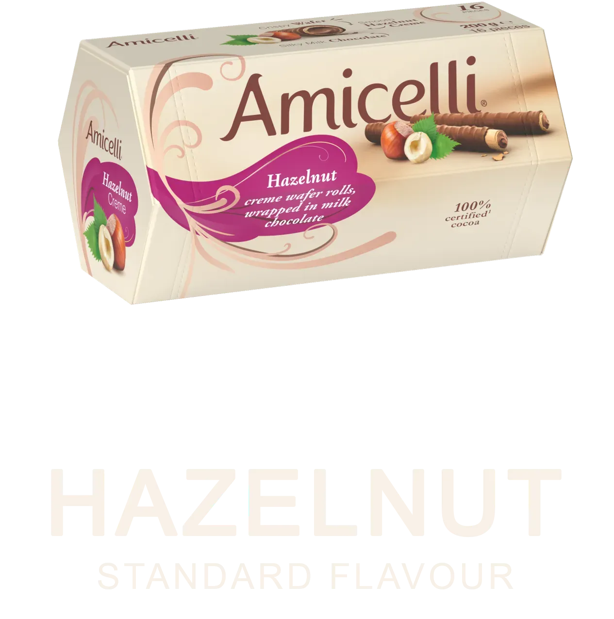Amicelli Hazelnut Box on purple background