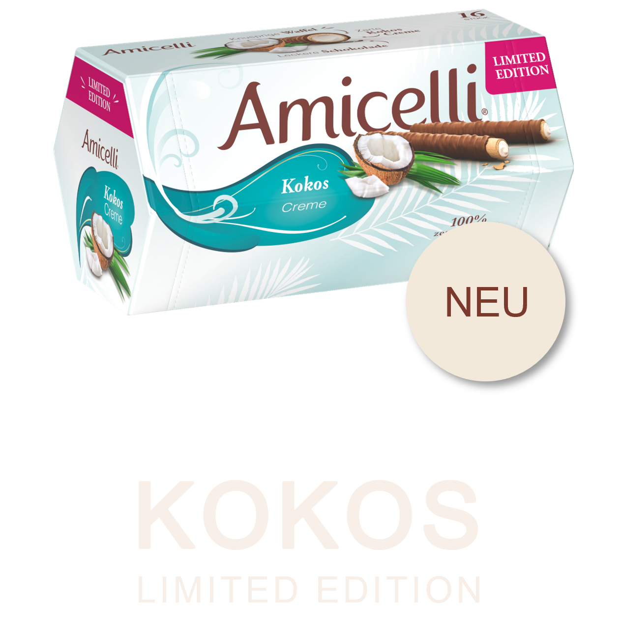 Amicelli Kokos Box auf violettem Hintergrund