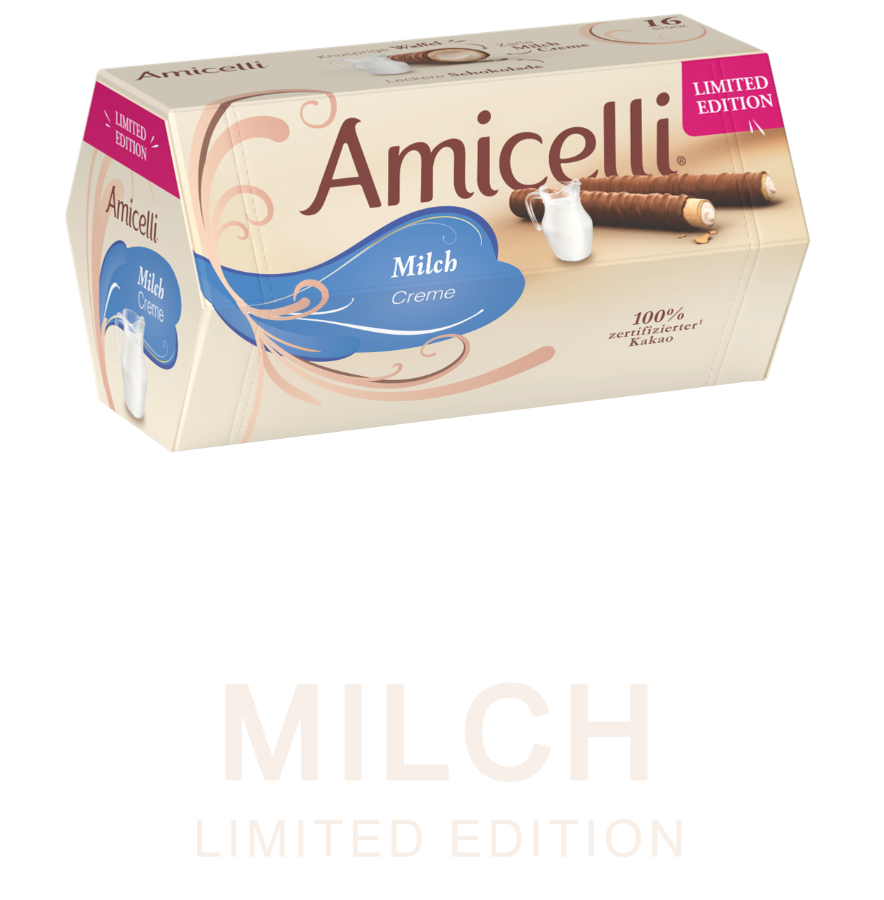 Amicelli Milch Box violettem Hintergrund