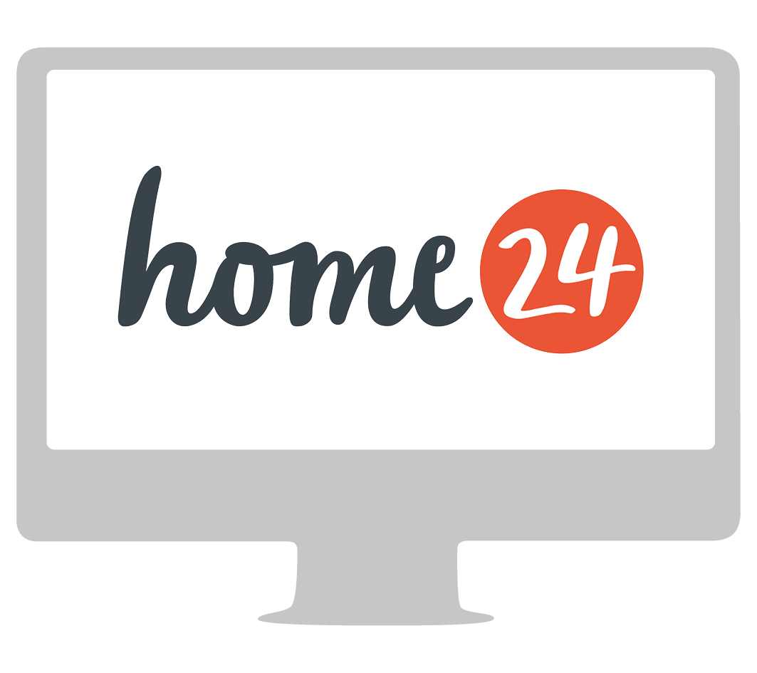 Ein Computermonitor mit dem Home 24-Logo darauf.