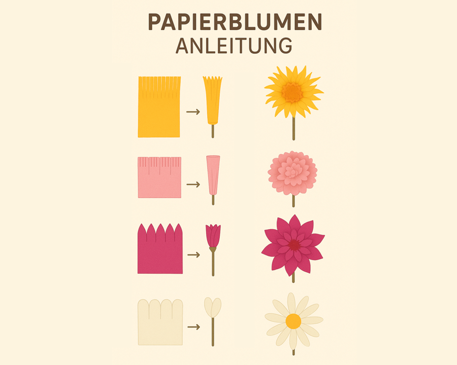 A diagram showing how to make paper flowers.