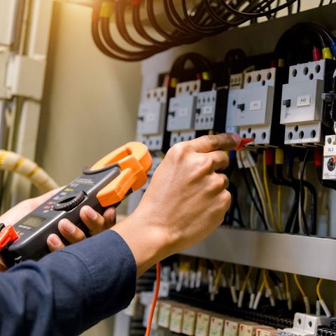 Electrician Checking Electric Voltage — San Diego, CA — Swinson Electric Electrician Checking Electric Voltage — San Diego, CA — Swinson Electric