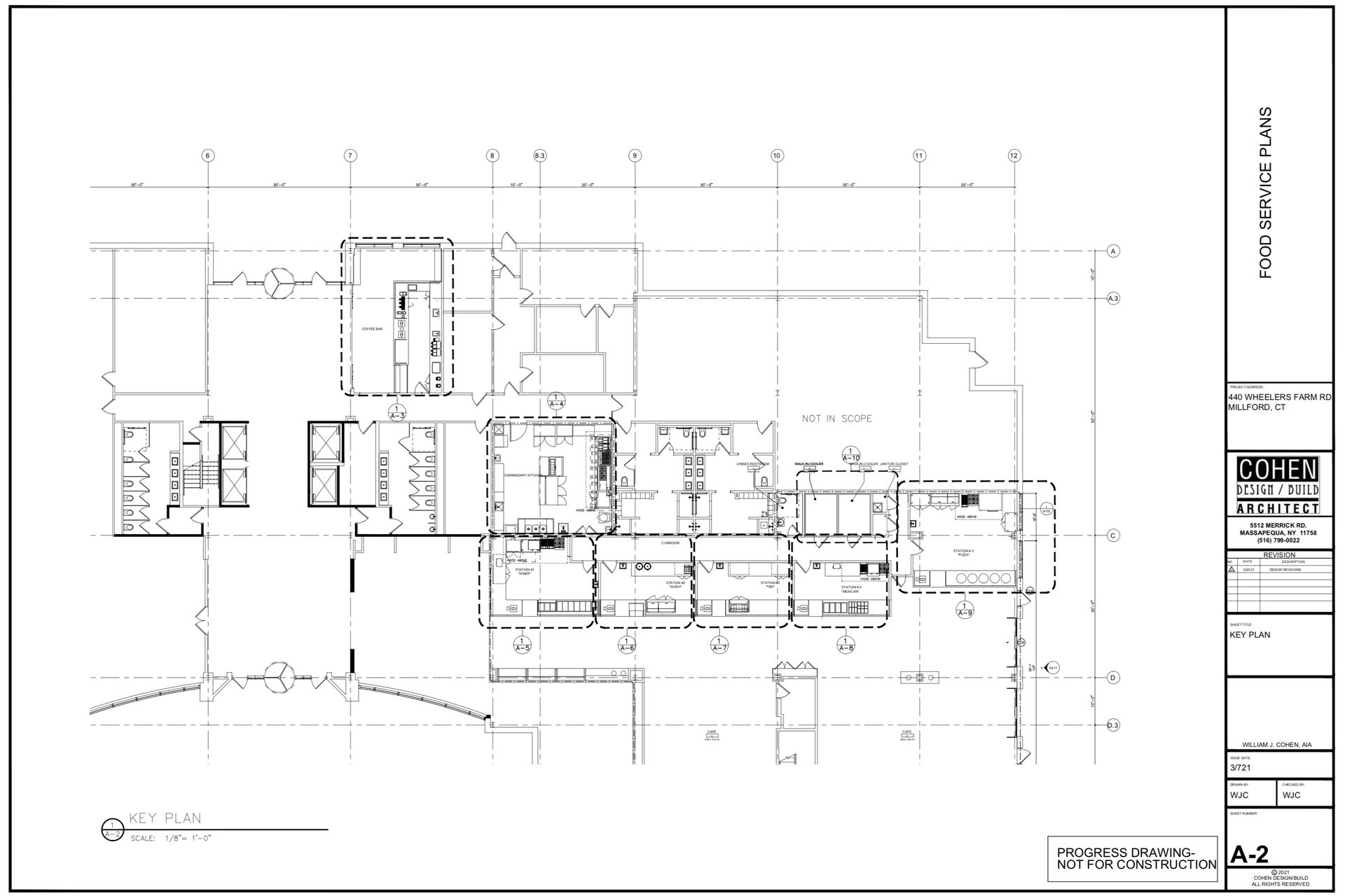 Architectural blueprint of a building plan with rooms, doors, and measurements.