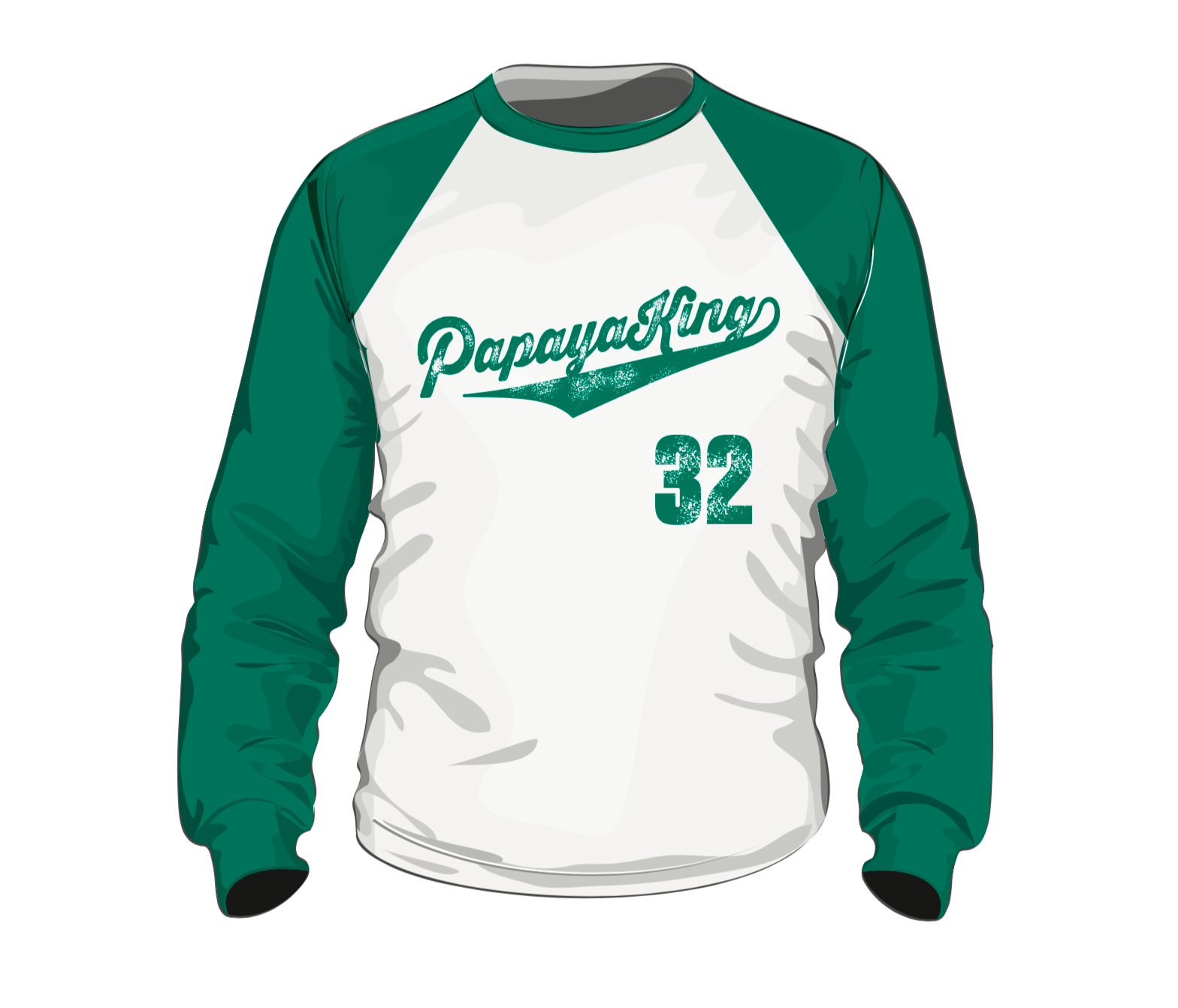 Green and white Papaya King baseball jersey with the number 32.