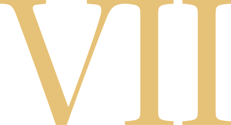 The Roman numeral VII in a gold-colored, serif font against a white background.
