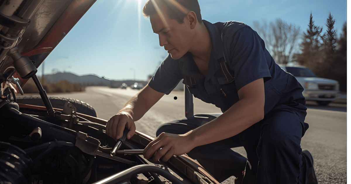 a mechanic performing roadside repairs