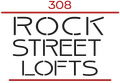 Rock Street Lofts logo. Red building outline with white square windows. Text: Rock Street Lofts, and number 308.