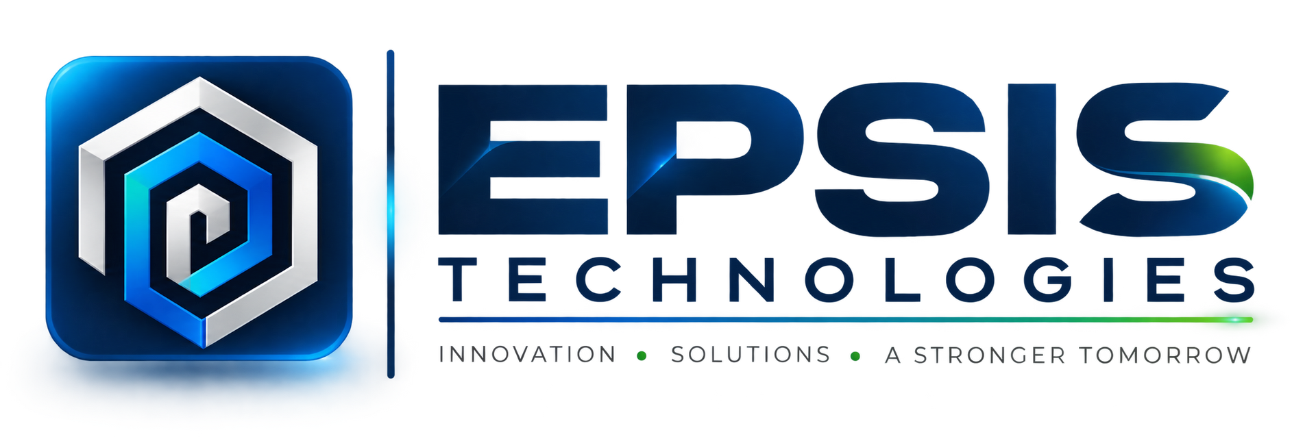 A blue and white logo for epsis technologies innovation solutions