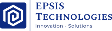 A blue and white logo for epsis technologies innovation solutions