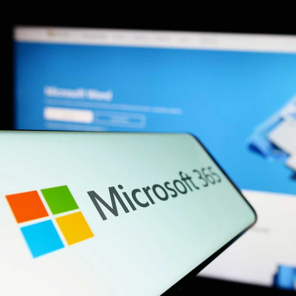 A close up of a microsoft 365 logo on a phone