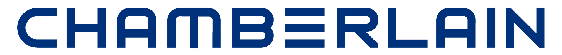 Chamberlain logo in blue text with gold stripe