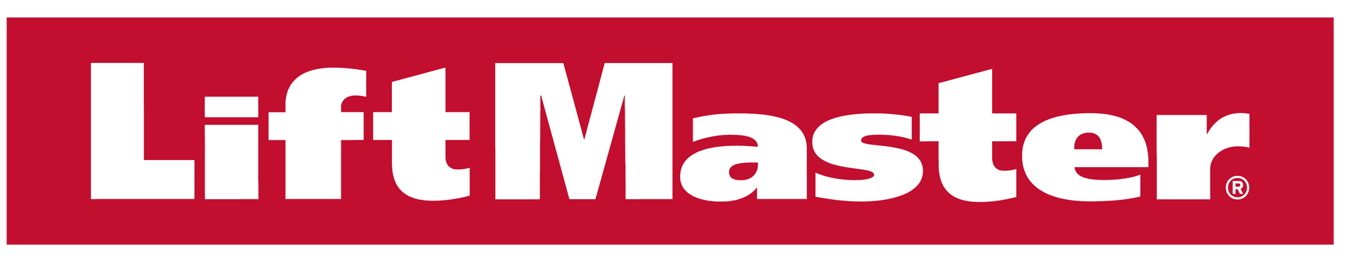 LiftMaster logo in white on a red background