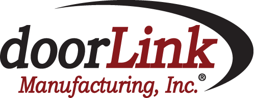 DoorLink Manufacturing, Inc. logo in black and red with an oval swoosh