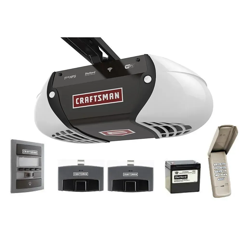 Craftsman garage door opener kit with opener, remotes, keypad, and wall control panel