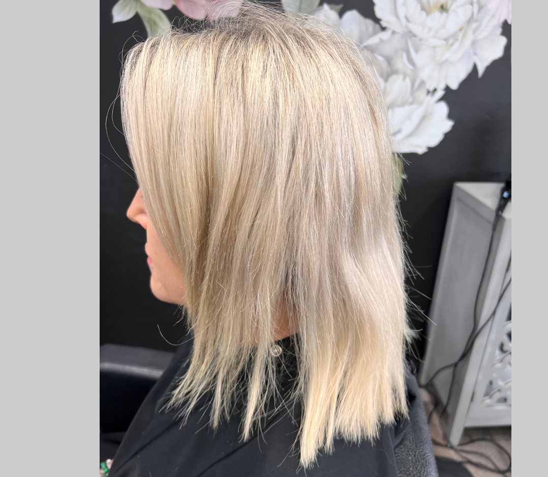 Before picture of a woman with thin blond hair