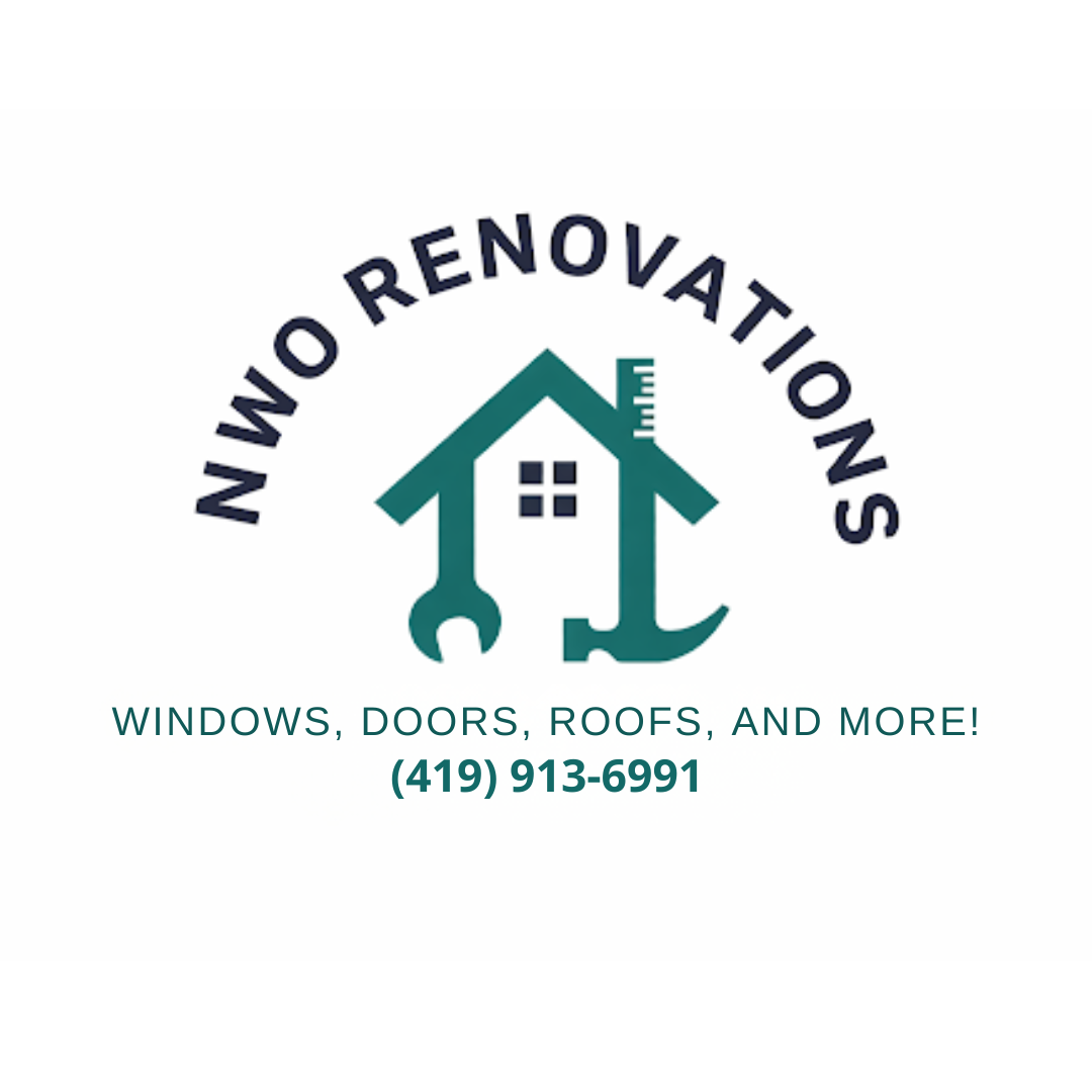 Logo for NWO Renovations featuring a house icon with a wrench, hammer, and ruler, with phone number 419-792-2699 below.
