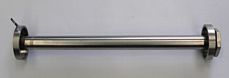Chrome towel bar with circular mounting brackets on a light background
