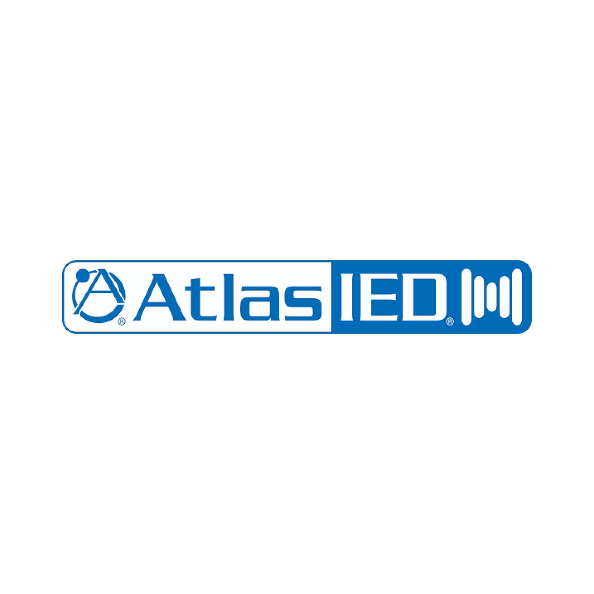The atlas ied logo is blue and white on a white background.