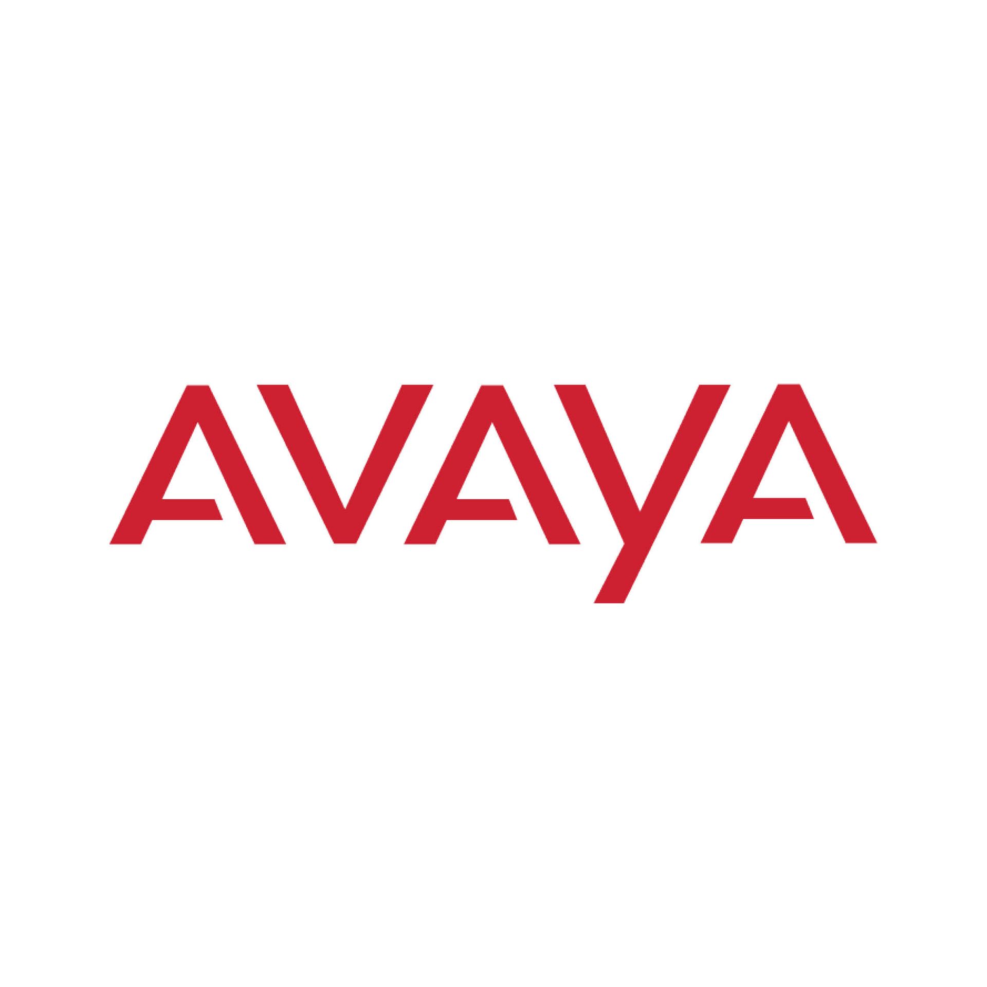 A red and white logo for a company called avaya