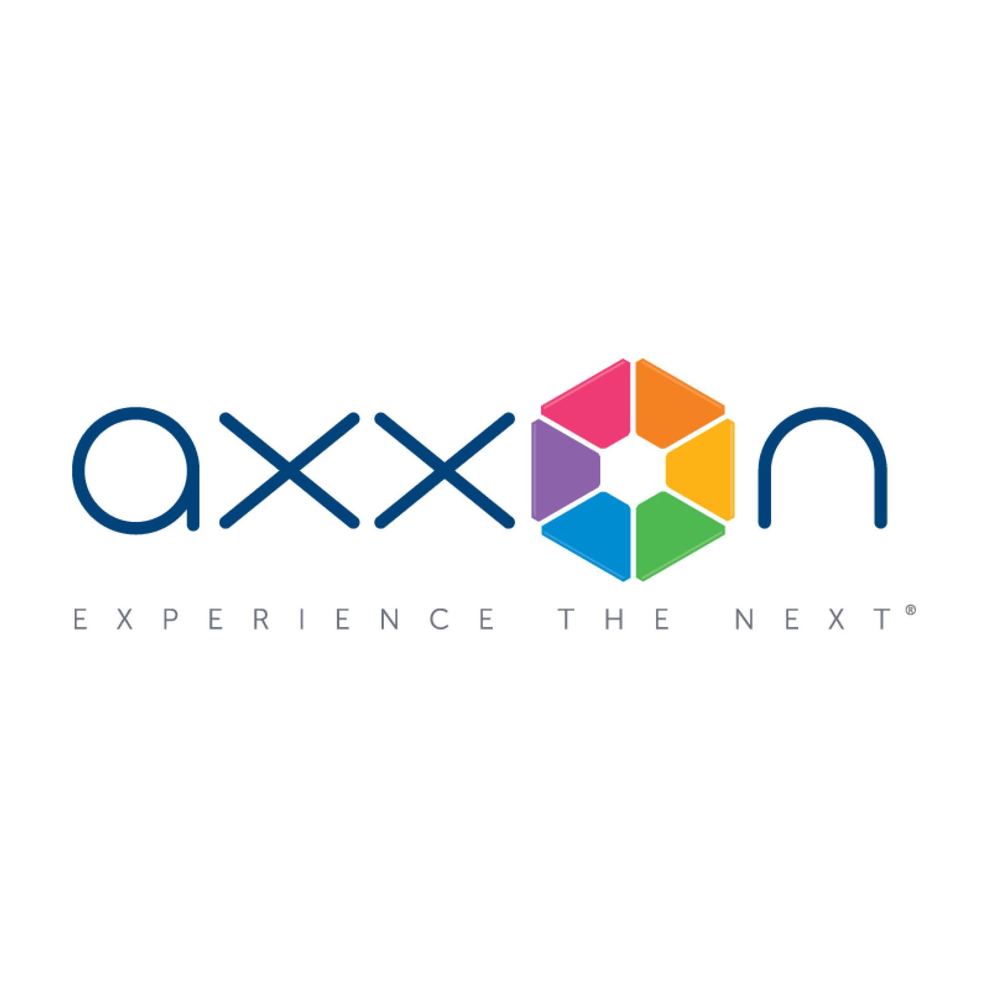 A colorful logo for axxon experience the next