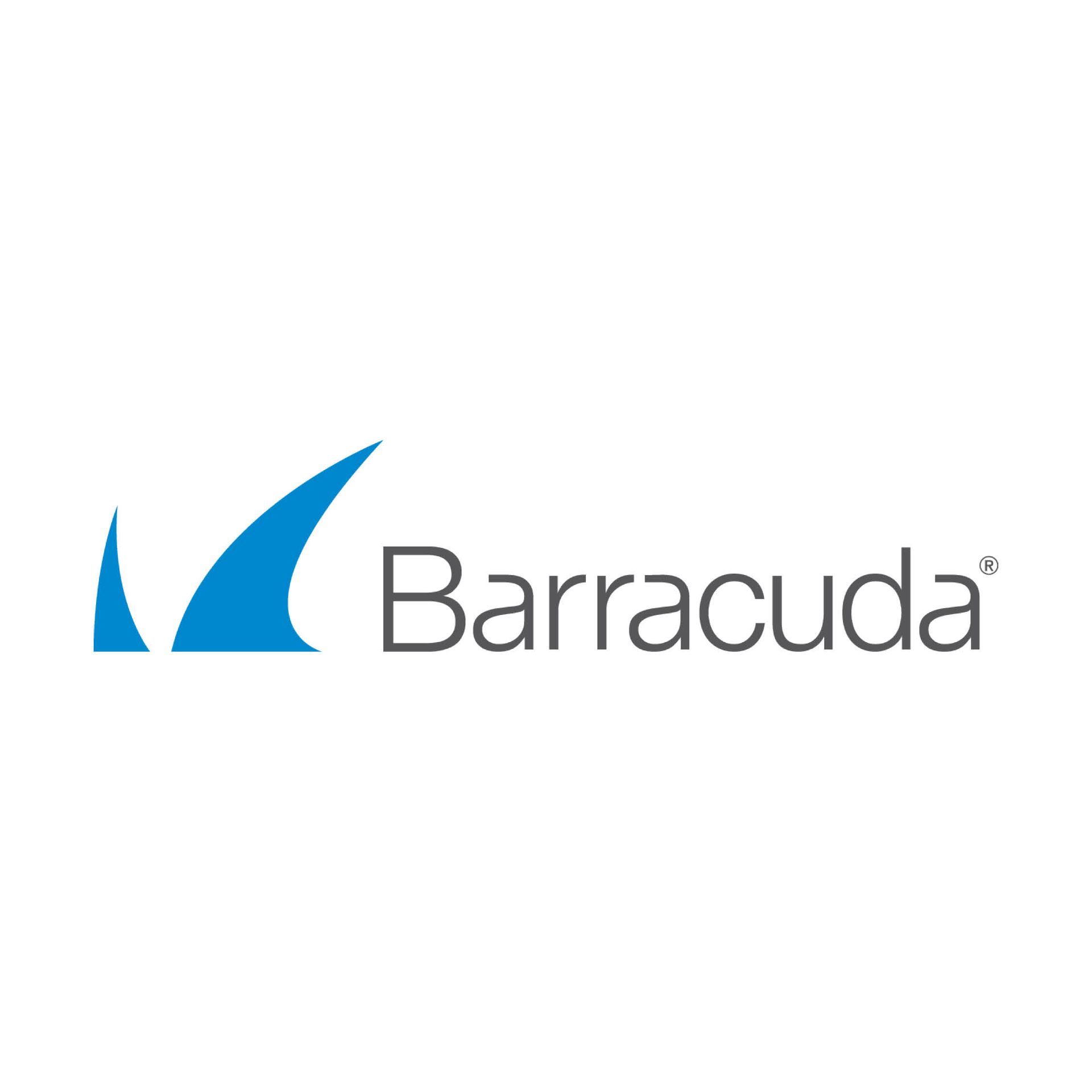 The barracuda logo is blue and white with a shark 's tail.