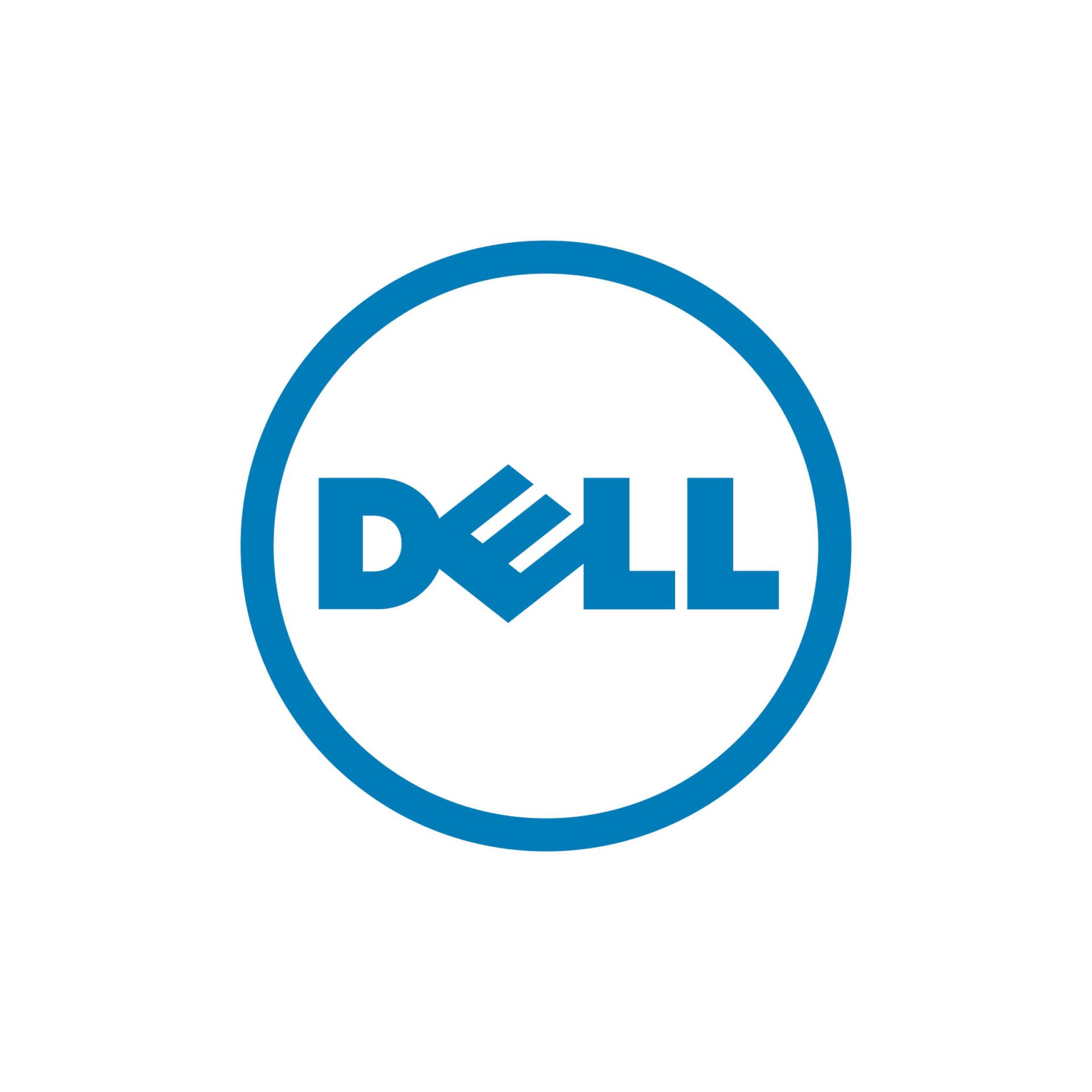 A dell logo in a blue circle on a white background