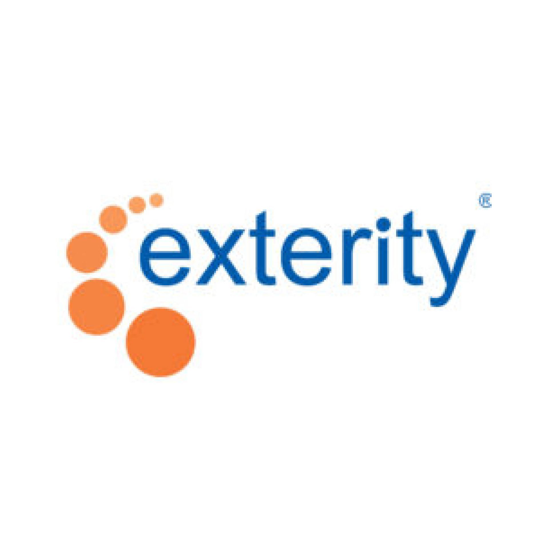 A blue and orange logo for a company called exterity
