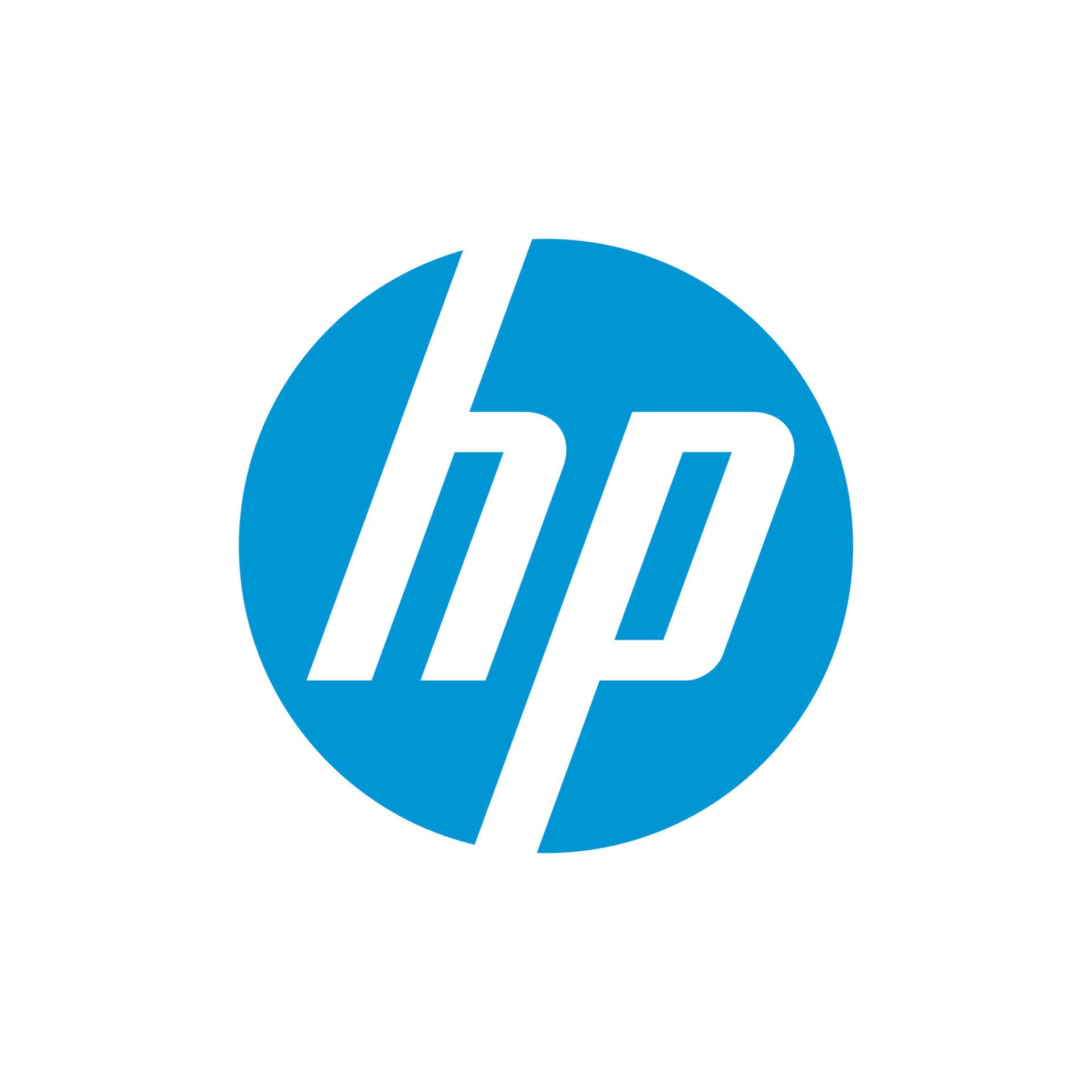 The hp logo is in a blue circle on a white background.