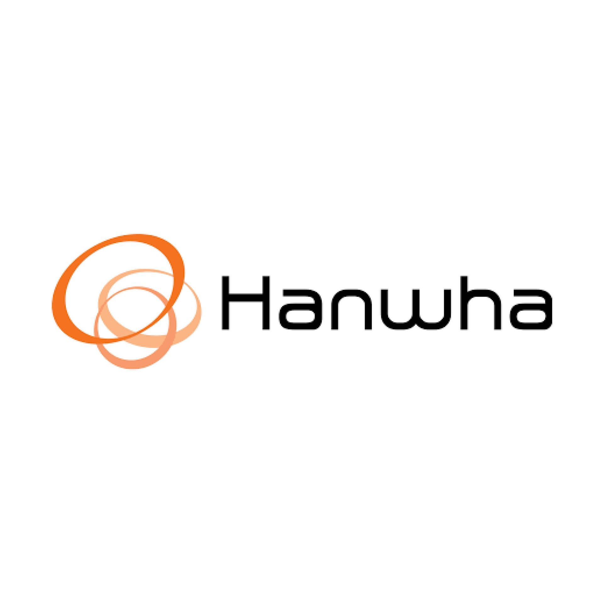 The hanwha logo is orange and black with a circle in the middle.