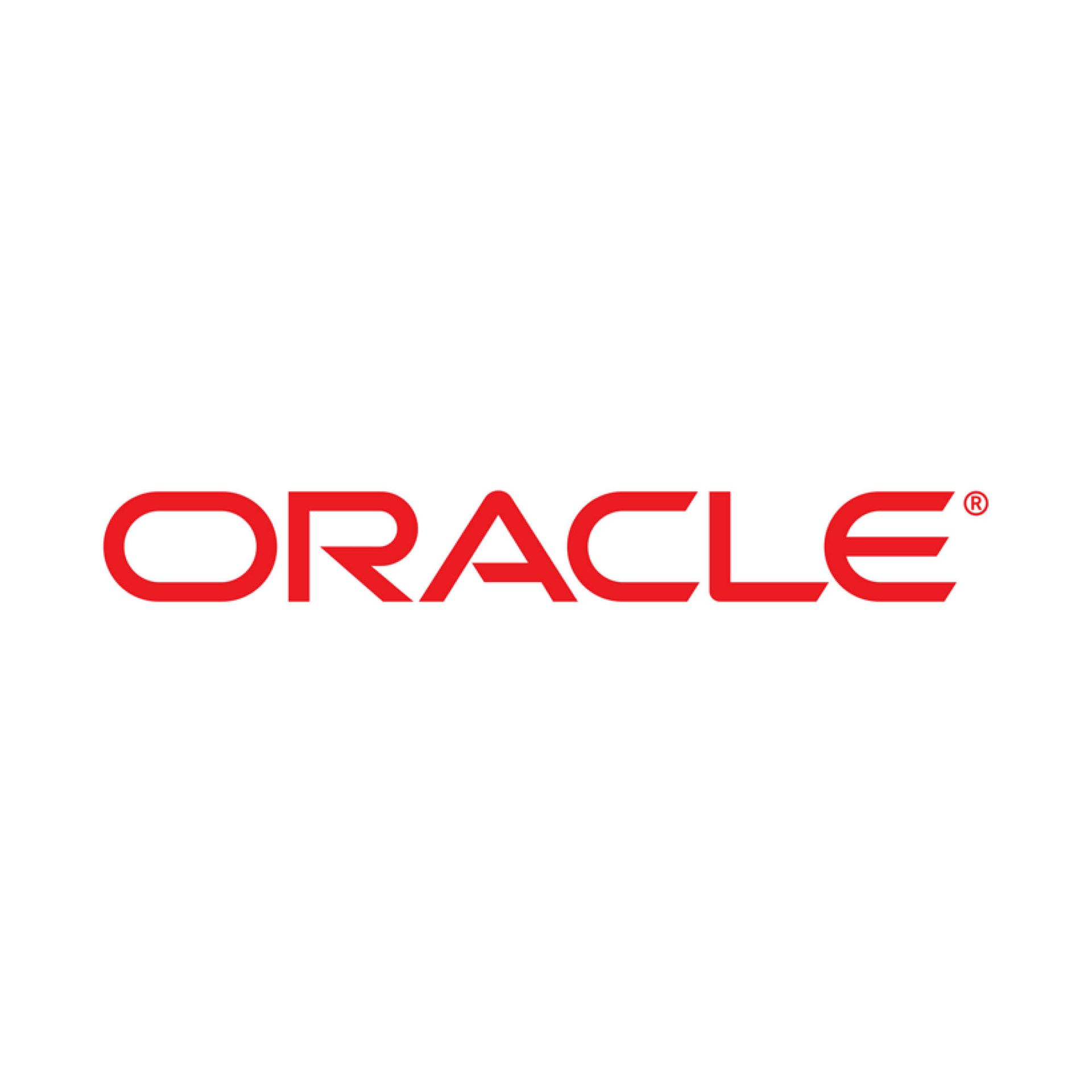 The oracle logo is red and white on a white background.