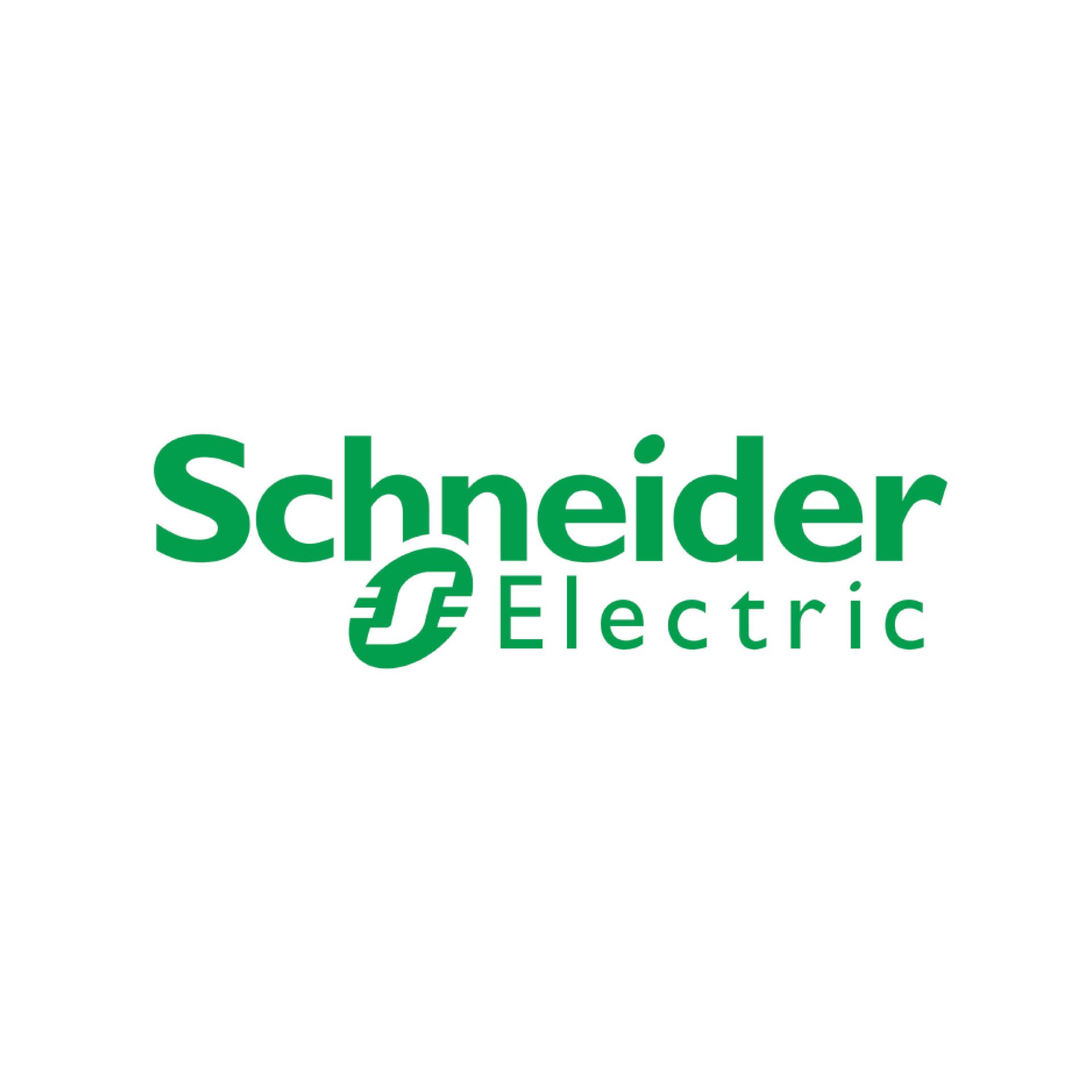 The schneider electric logo is green and white on a white background.