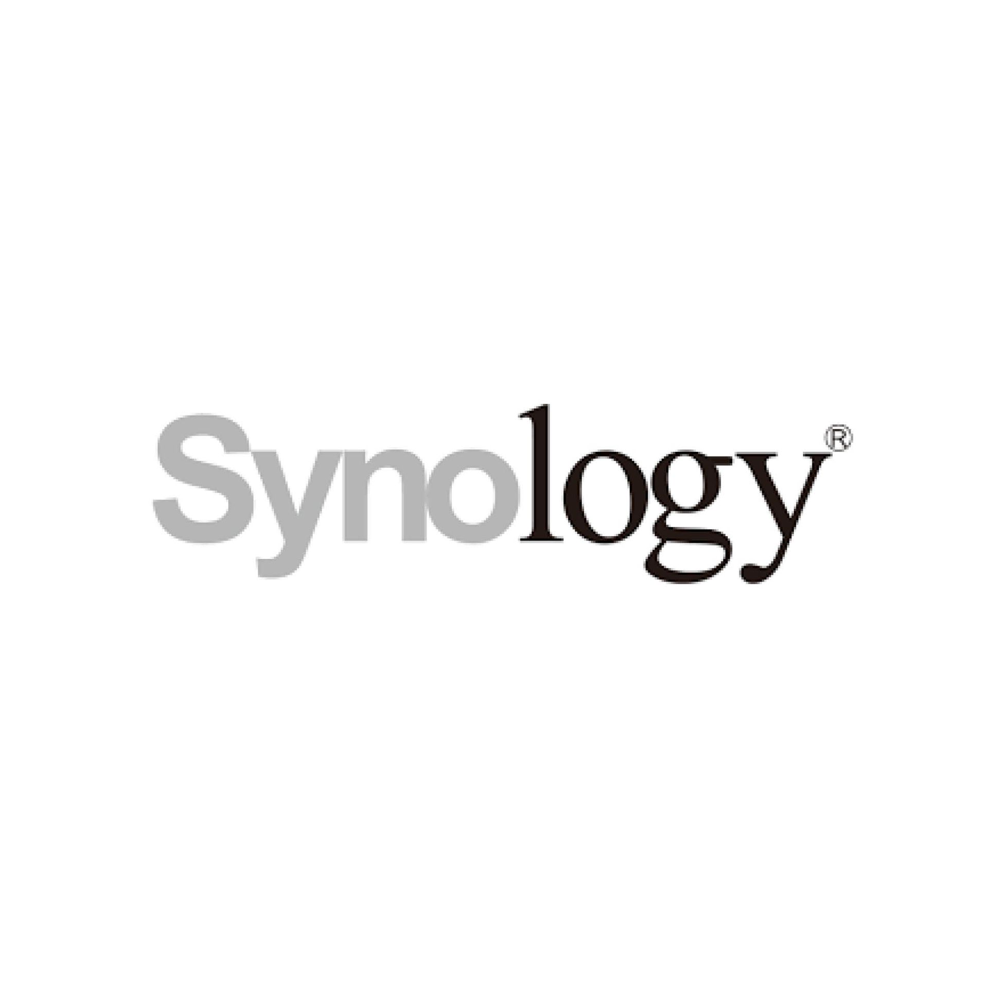 The synology logo is black and white on a white background.