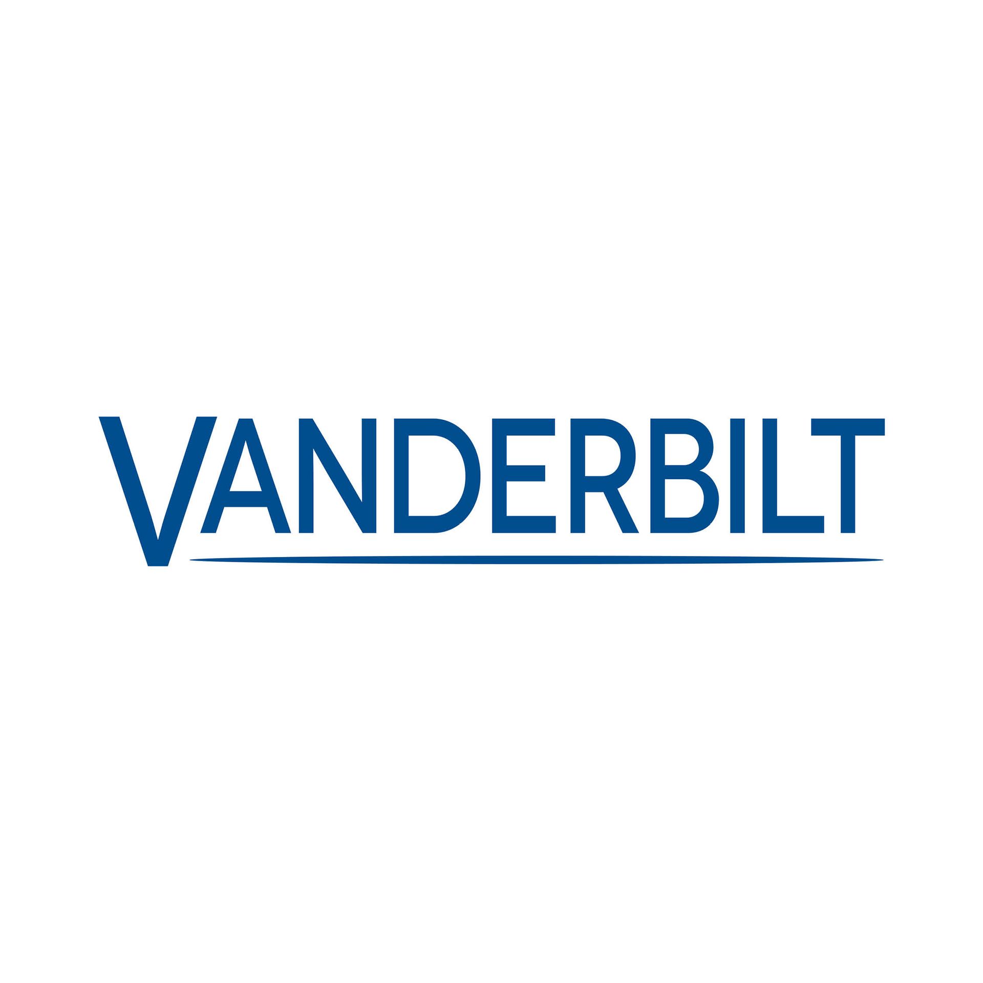 The vanderbilt logo is blue and white on a white background.