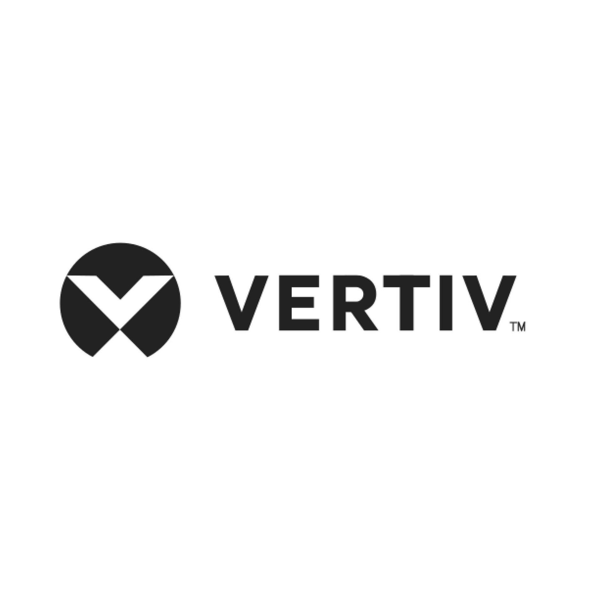 A black and white logo for vertiv on a white background.