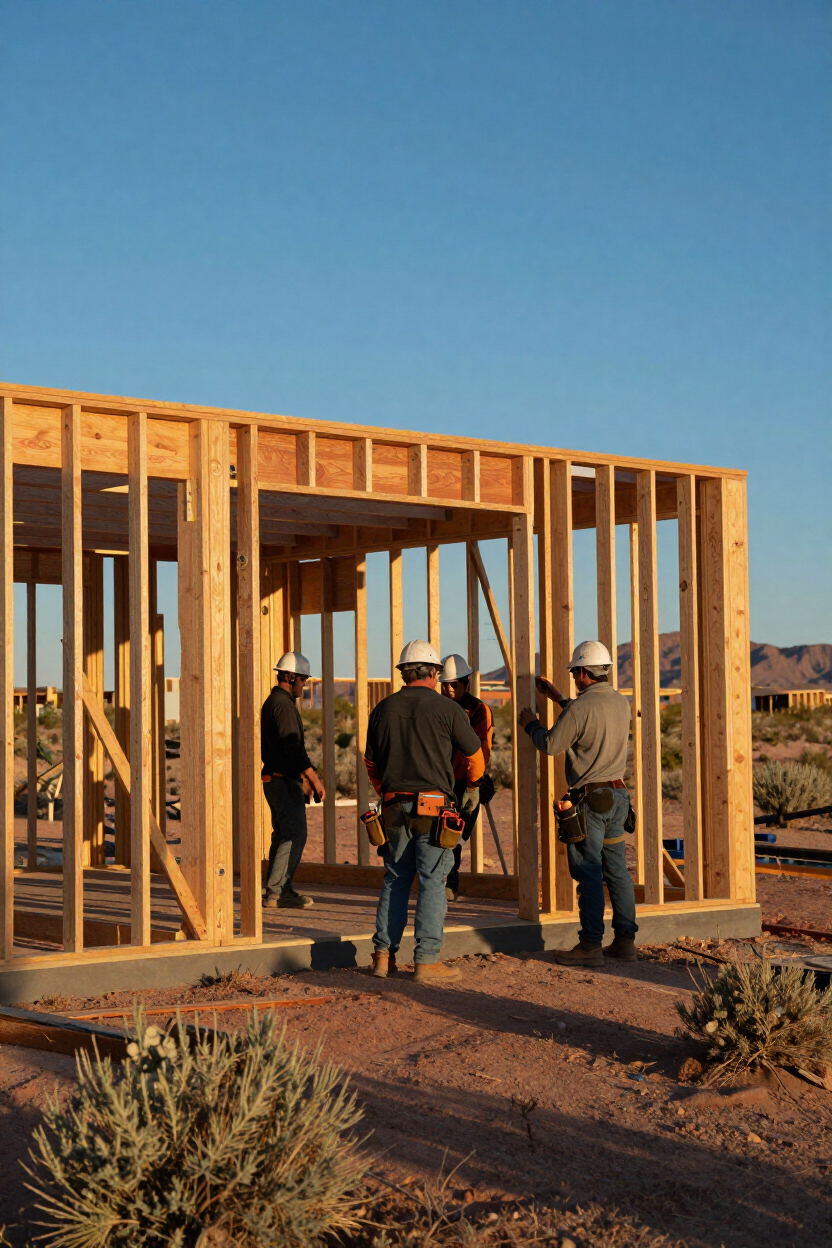 Framing crew working on a residential addition in the desert Southwest