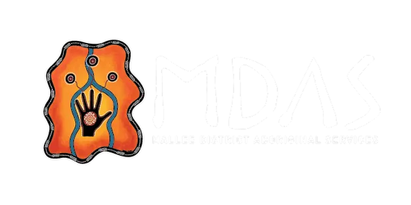 Logo featuring a stylized, orange and brown shape with a handprint, beside white text.