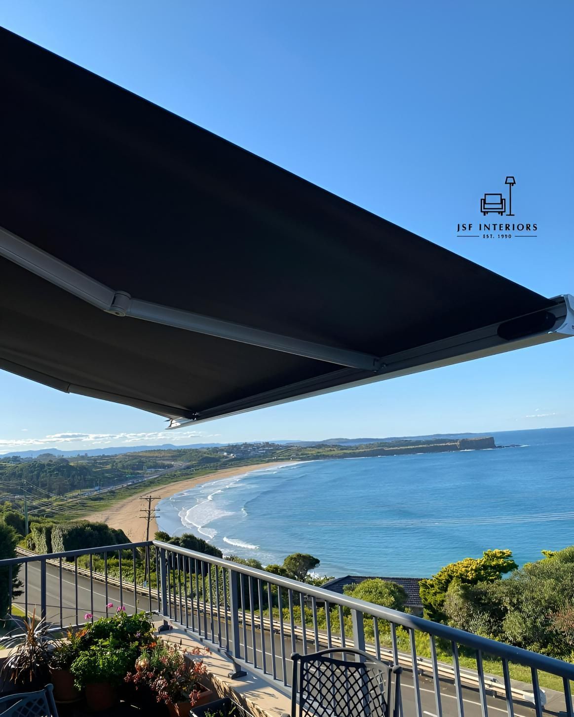 Black Awning Over Coastal View — JSF Interiors Goulburn in Shellharbour, NSW