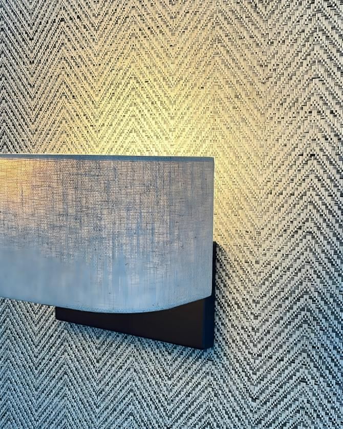 Gray Lampshade On Black Mount Casting Light On Chevron Wall — JSF Interiors Goulburn in Goulburn, NSW