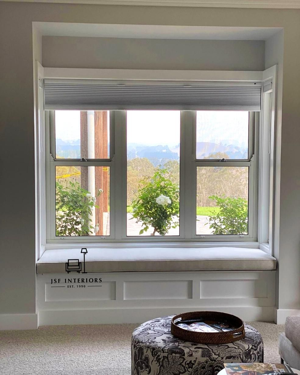 Window Seat With Landscape View And Roman Shade — JSF Interiors Goulburn in Berry, NSW