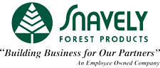 Snavely Forest Products logo. Features a green tree within a green circle, company name, tagline, and 