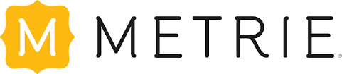 Logo of Metrie, featuring a yellow emblem with a white 