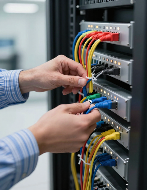 Tecnico configura quadro di controllo hotel