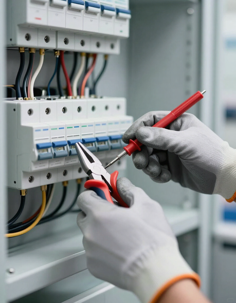 Tecnico che verifica un impianto elettrico