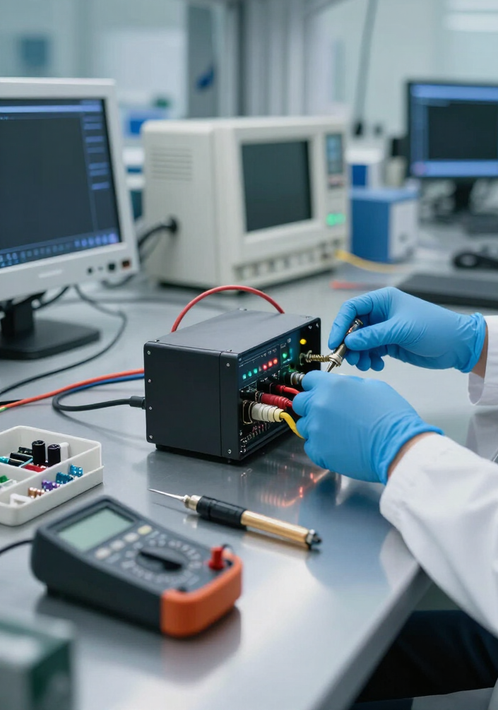 Tecnico che esegue test su una centrale elettrica