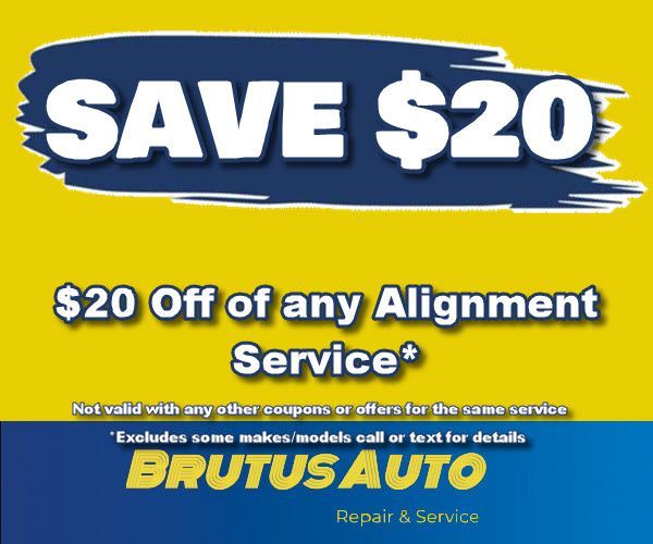 Brutus auto offers a $20 off of any alignment service
