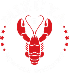 Red lobster icon centered on a white background with small red stars on both sides