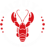 Red lobster icon centered on a white background with small red stars on both sides
