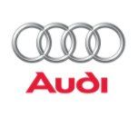 Audi logo: four interlocking silver rings above the red word