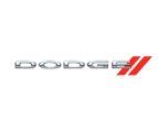 Dodge logo with chrome lettering and red angled stripes.